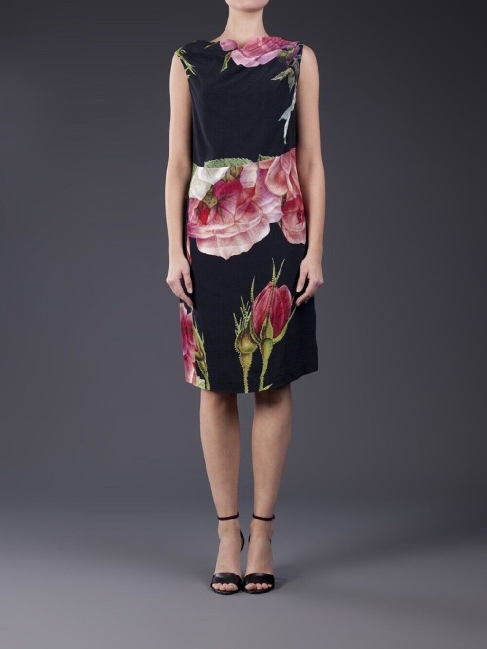 Vivienne Westwood Anglomania Black Floral Print Midi Cocktail Dress, Size US 10 - Picture 14 of 14